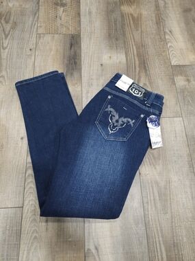 NEW 15 Womens Juniors Interstate 101 Dark Blue Straight-Leg Jeans Sequin Pockets